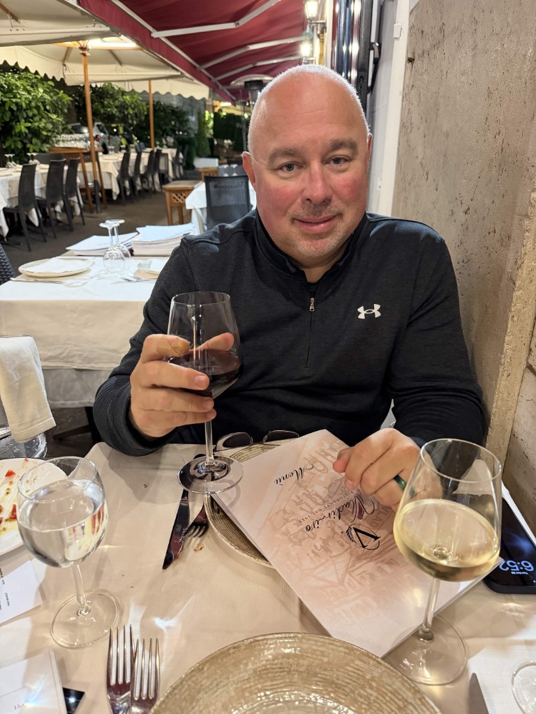Brian Brennan at an outdoor restaurant